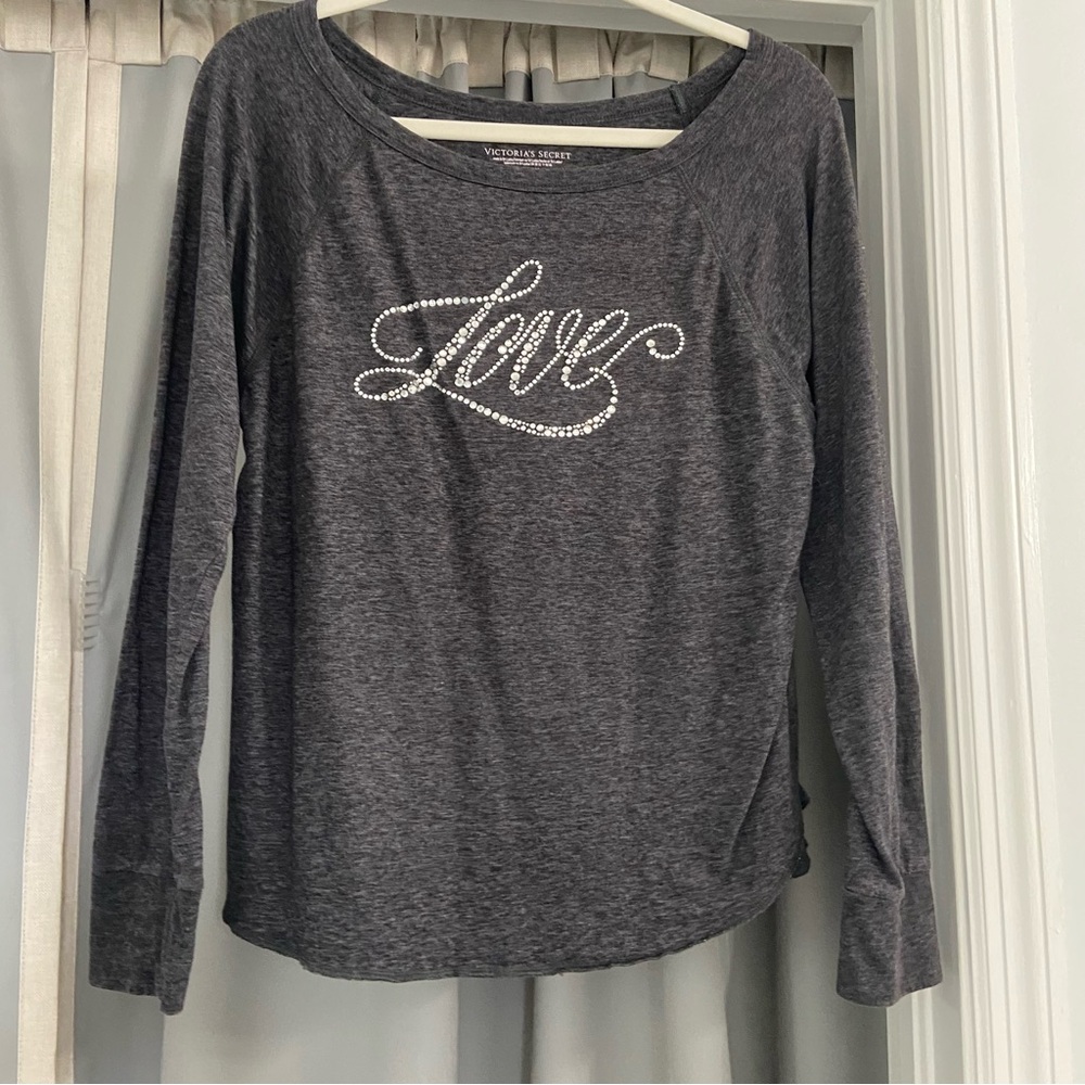 VICTORIA’S SECRET Love T Shirt with Silver Rhinestones Gray Medium